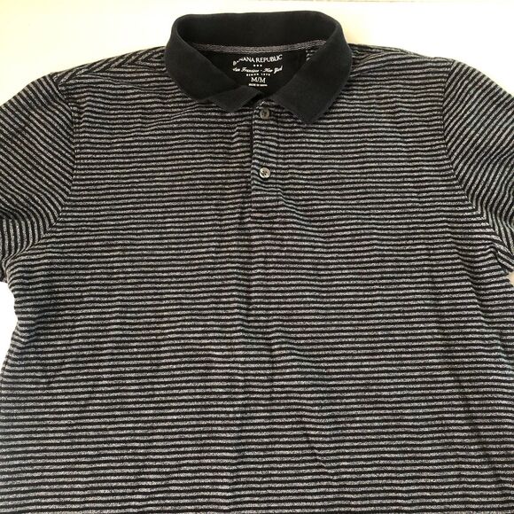 Banana Republic Mens San Francisco New York Label Black Striped Polo Size Medium - Picture 9 of 12